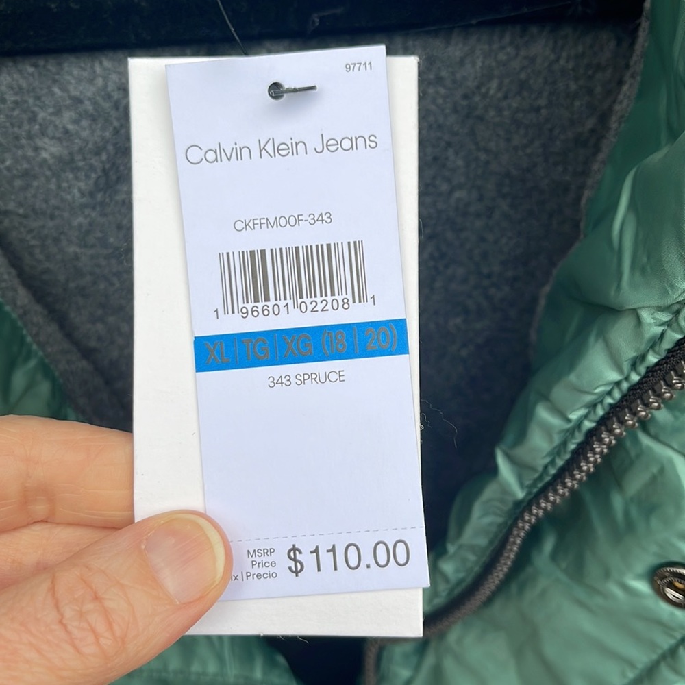 Calvin Klein Puffer Coat Jacket XL Spruce Green Hood Nwt New Ladies CK - Picture 4 of 8